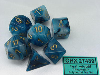 Phantom Polyhedral Teal/gold - 7-Die Set (7) - Chessex CHX27489