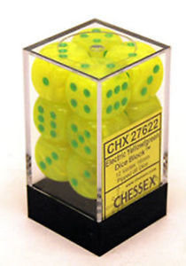 Vortex Electric Yellow w/green - 16mm (6) - Chessex CHX27622