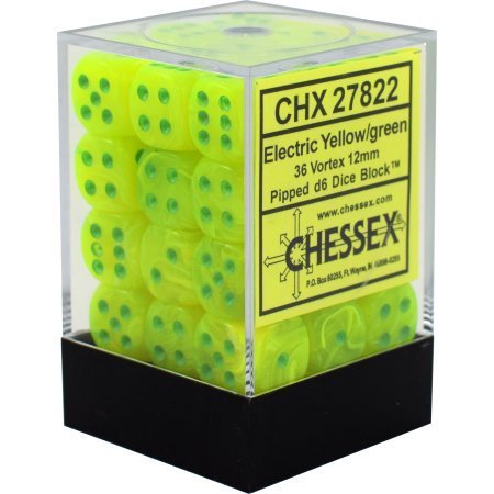 Vortex Electric Yellow w/green - 12mm (36) - Chessex CHX27822