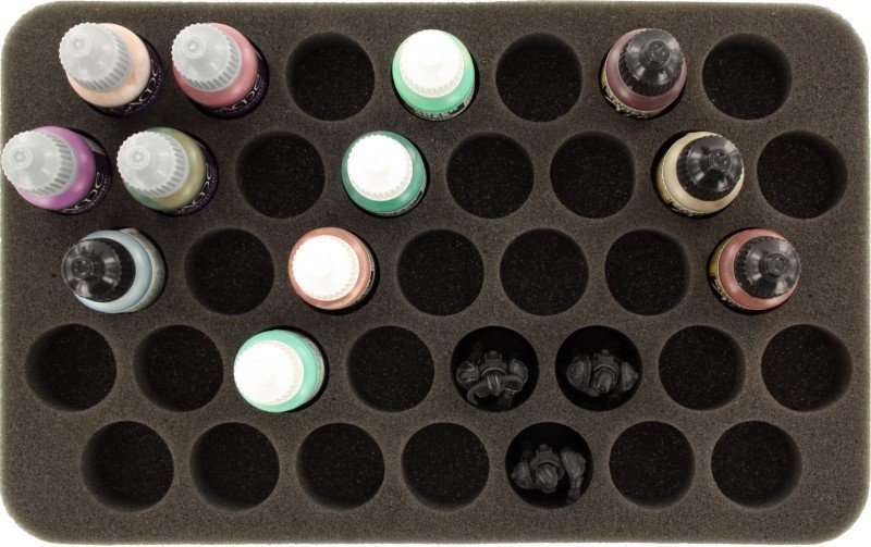 35 mm Half-Size Schaumstoff mit angeklebtem Boden - 37 runde Fächer für Farbtöpfchen - Feldherr