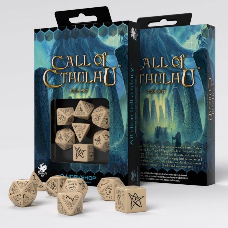 Call of Cthulhu Würfel Set beige & schwarz (7) - Q-Workshop QWSSCTH18