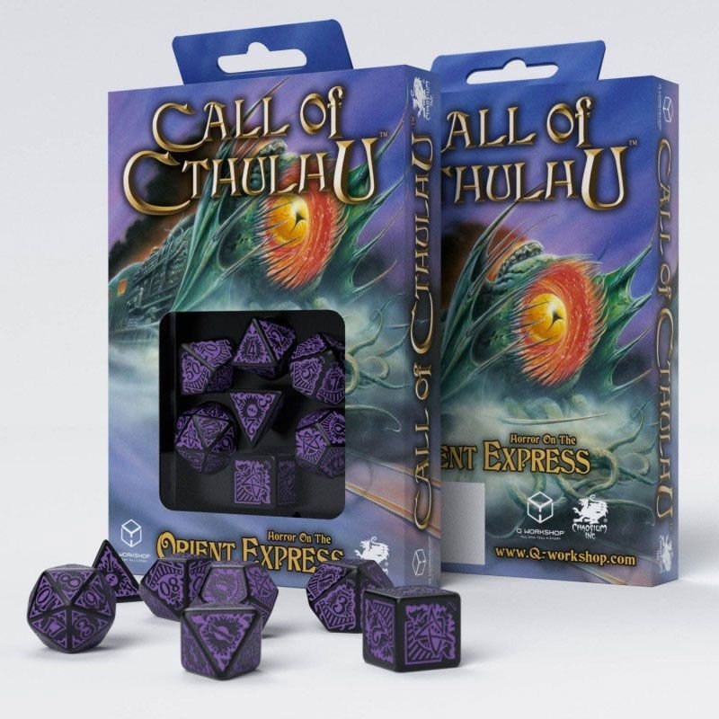 Call of Cthulhu: Horror on the Orient Express Würfel Set schwarz & violett (7) - Q-Workshop QWSSCTO51