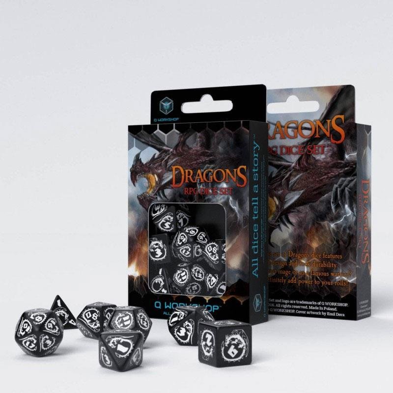 Dragons Würfel Set schwarz & weiß (7) - Q-Workshop QWSSDRA05