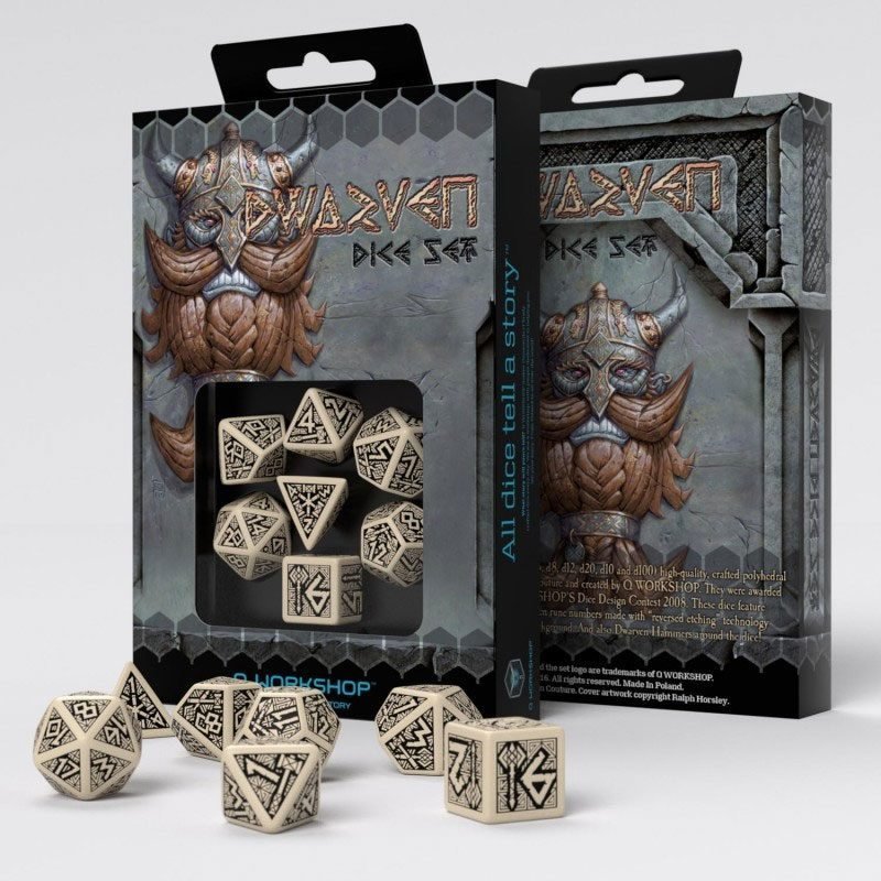 Dwarven Würfel Set beige & schwarz (7) - Q-Workshop QWSSDWA18