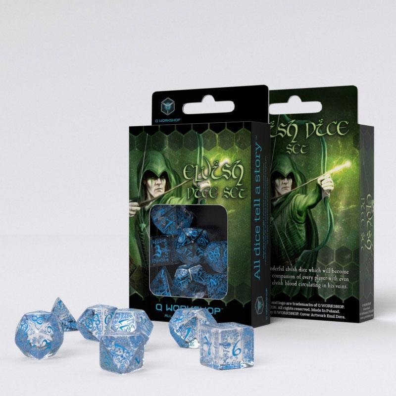 Elvish Würfel Set transparent & blau (7) - Q-Workshop QWSSELV11