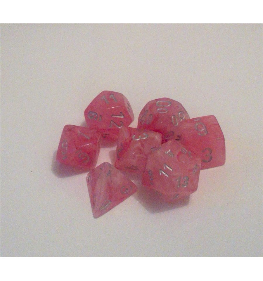 Ghostly Glow Pink/silver LEUCHTET IM DUNKELN - 7-Die Set (7) - Chessex CHX27524