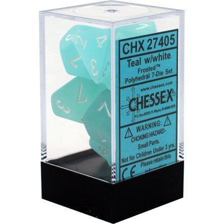 Frosted Teal w/white - 7-Die Set (7) - Chessex CHX27405