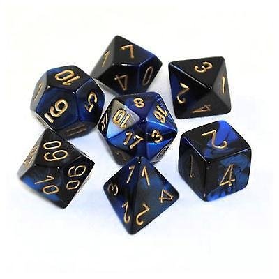 Black-Blue/gold - Opaque Polyhedral 7-Die Set (7) - Chessex CHX26435