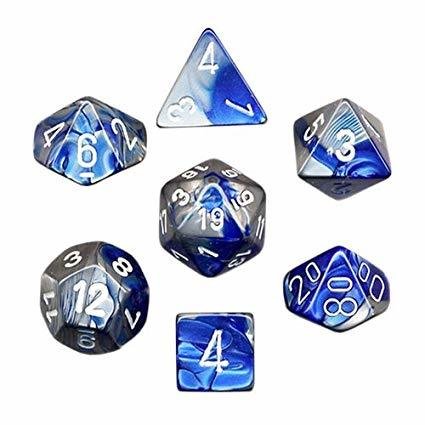 Gemini - Blue-steel/white - Opaque Polyhedral 7-Die Set (7) - Chessex Gemini - Blue-steel/white - Opaque Polyhedral 7-Die Set (7) - Chessex