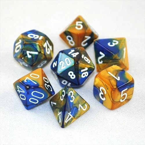 Gemini - Blue-gold/white - Opaque Polyhedral 7-Die Set (7) - Chessex Gemini - Blue-gold/white - Opaque Polyhedral 7-Die Set (7) - Chessex