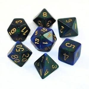 Gemini - Blue-Green/gold - Opaque Polyhedral 7-Die Set (7) - Chessex CHX26436