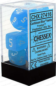 Frosted Blue w/white Dice Set - 7-Die Set (7) - Chessex CHX27416