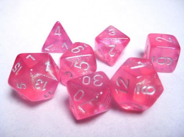 Frosted Pink w/silver Dice Set - 7-Die Set (7) - Chessex CHX27404