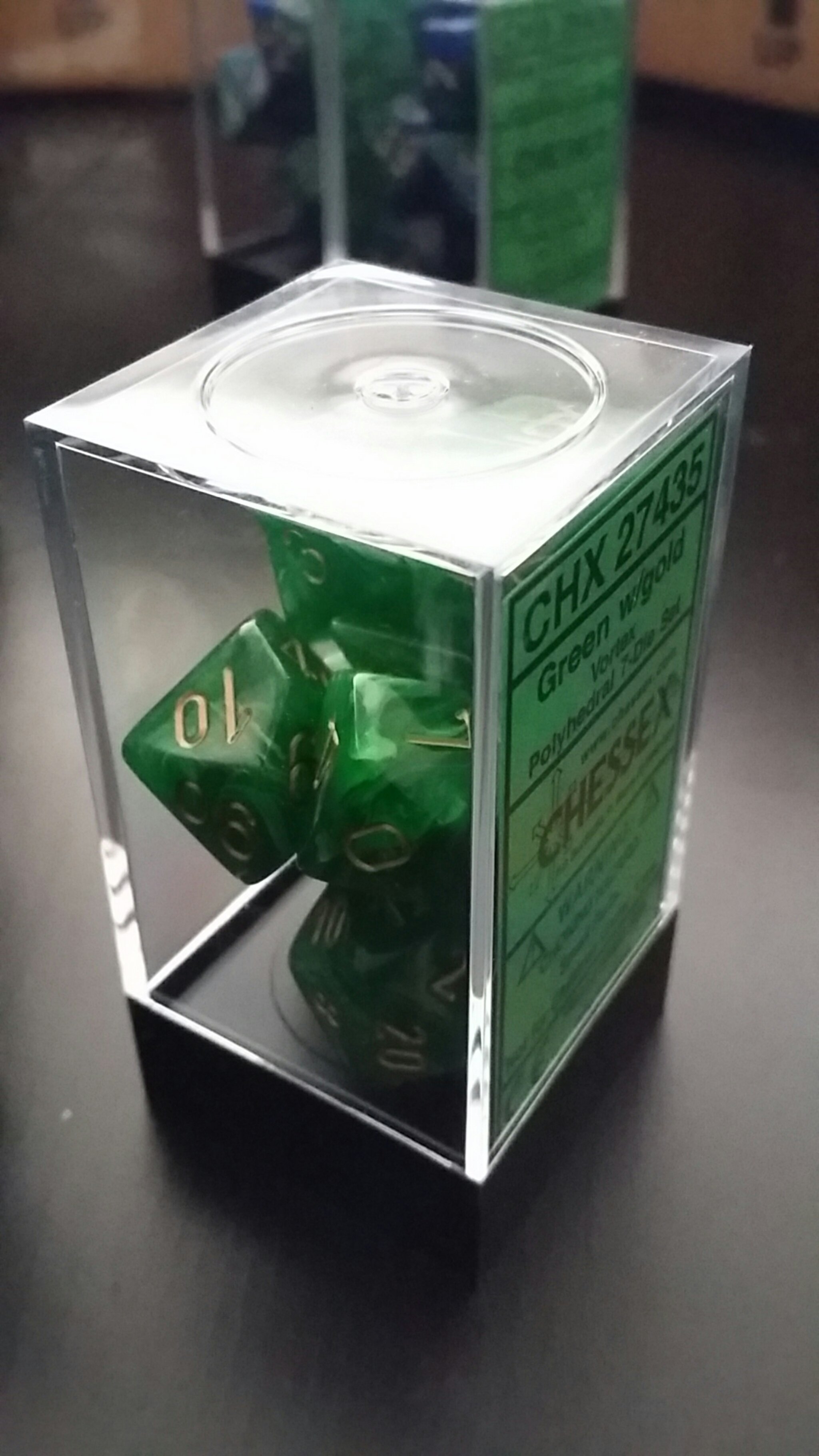Green w/gold Vortex Polyhedral - 7-Die Set (7) - Chessex CHX27435