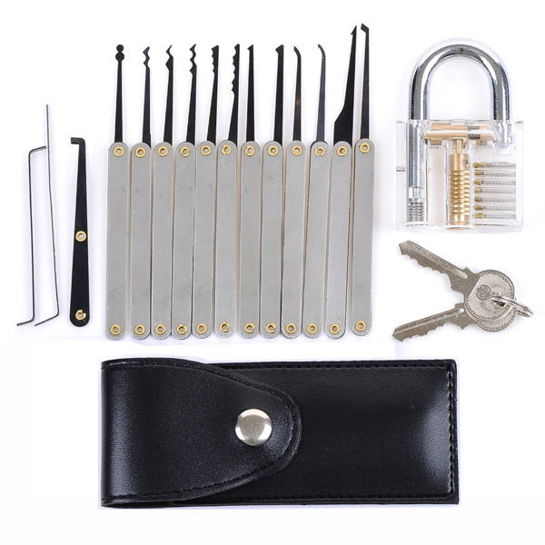 Transparent Practice Padlocks with 12pcs Unlocking Lock Pick Set Key Extractor Tool Lock Pick Tools Silver BC86012830TM