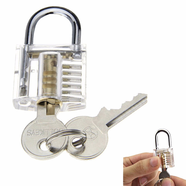 Transparent Practice Padlocks with 12pcs Unlocking Lock Pick Set Key Extractor Tool Lock Pick Tools Silver