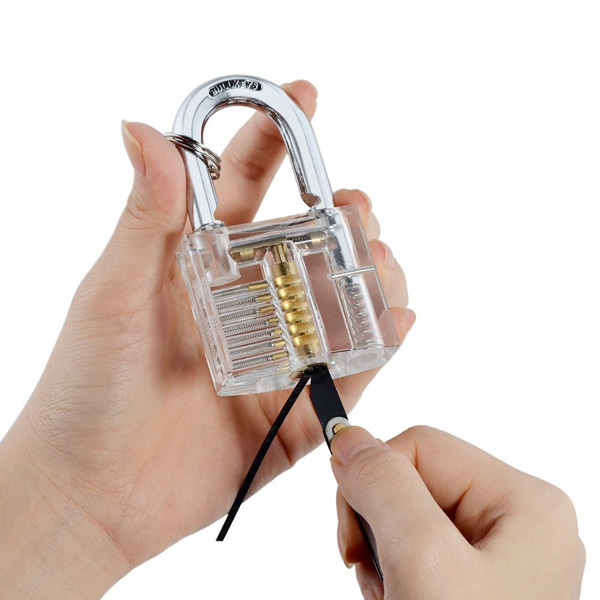 Transparent Practice Padlocks with 12pcs Unlocking Lock Pick Set Key Extractor Tool Lock Pick Tools Silver