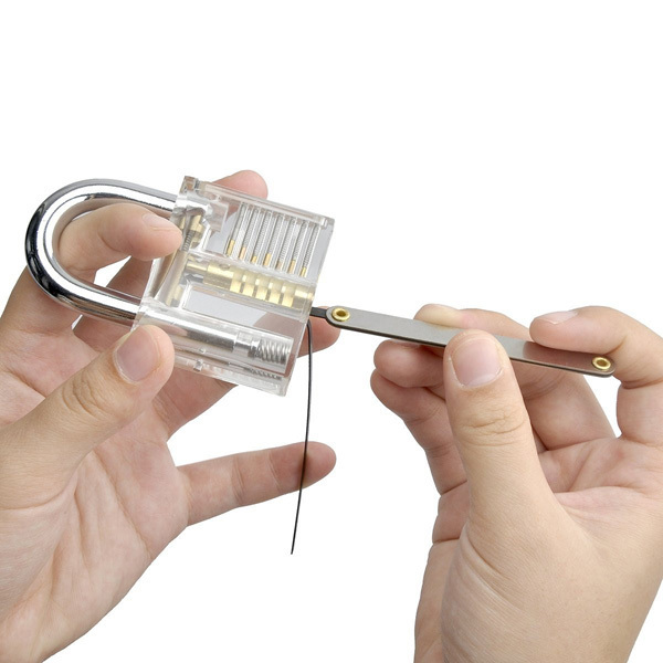 Transparent Practice Padlocks with 12pcs Unlocking Lock Pick Set Key Extractor Tool Lock Pick Tools Silver