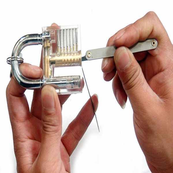 Transparent Practice Padlocks with 12pcs Unlocking Lock Pick Set Key Extractor Tool Lock Pick Tools Silver