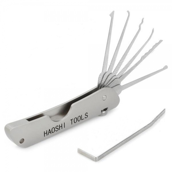 Haoshi 6-in-1 Multi-Functional Stainless Steel Pocket Folding Lock Pick Set for Civil Lock Silver BC23001938TM
