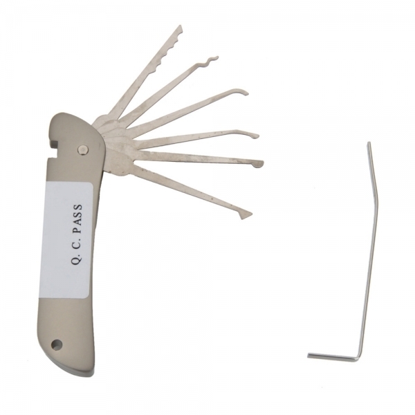 Haoshi 6-in-1 Multi-Functional Stainless Steel Pocket Folding Lock Pick Set for Civil Lock Silver