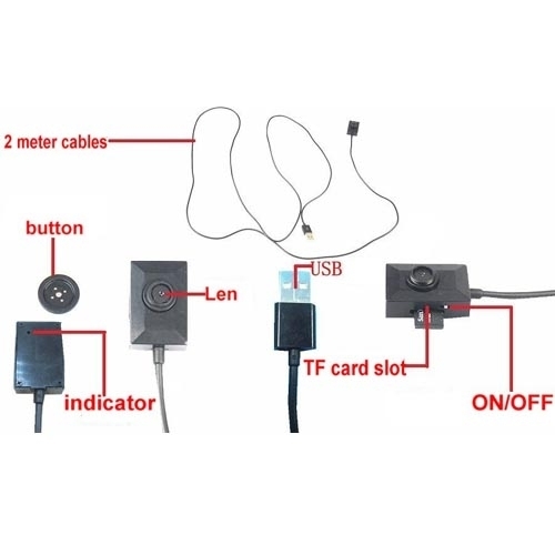 Mini Button Camera with 2 Meters Long Cable Cycle Recording Support 32GB TF Card