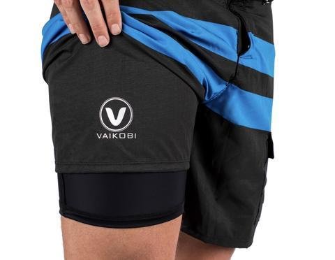 NEW-VAIKOBI PADDLE BOARD SHORTS- BLACK/ CYAN