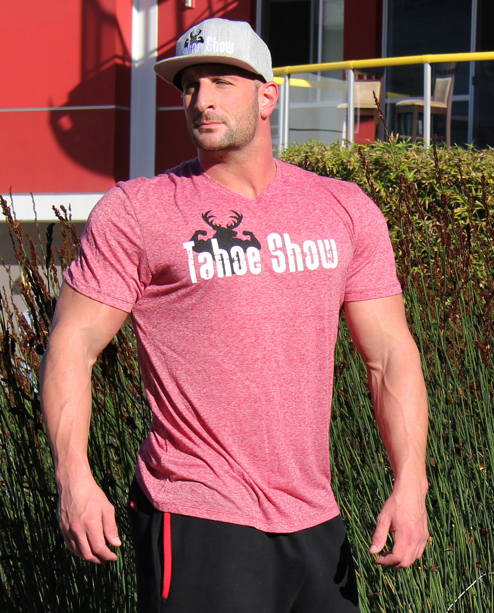Men's Fuchsia V-Neck Burnout T-Shirt 00024