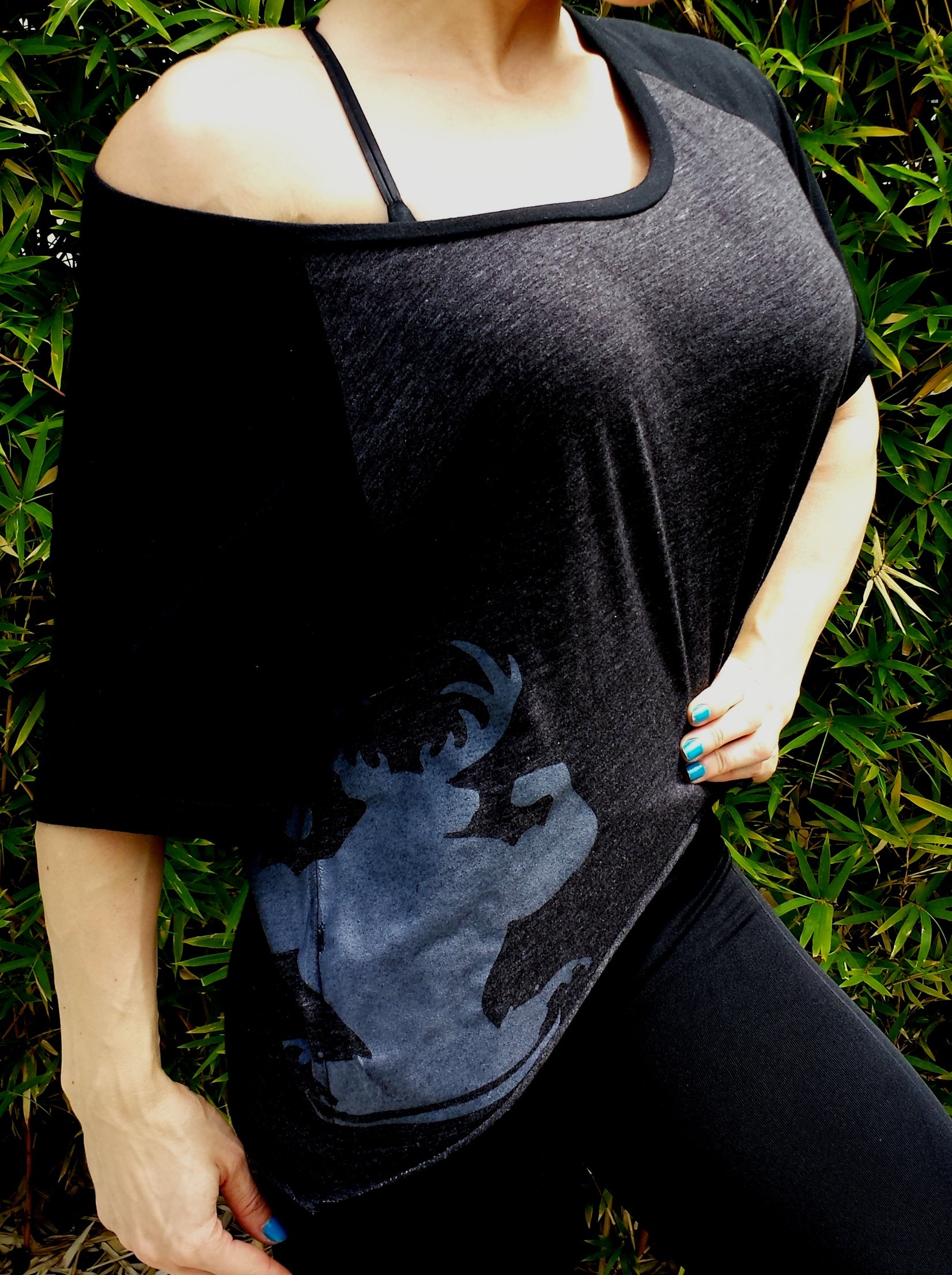 Lounging Loose Baseball 3/4 sleeve T-Shirt - Black 60034