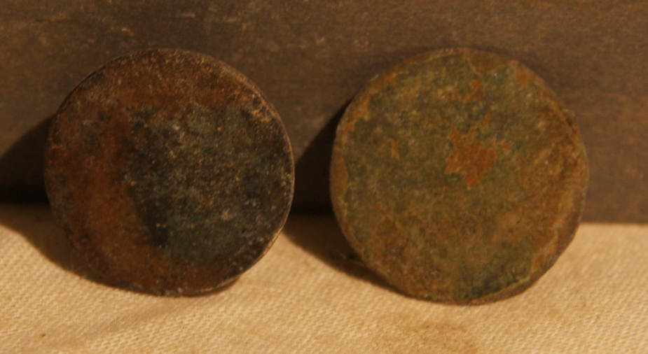 JUST ADDED ON 3/20 - THE BATTLE OF ANTIETAM / MILLER'S CORNFIELD - Two Coin or Flat Buttons - Found between 1975 and 1979 A-MC50