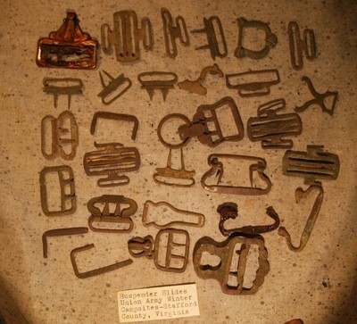 JUST ADDED ON 5/9 - UNION 1862/1863 WINTER CAMPS / STAFFORD, VA. - Large Group of Suspender Buckles & Parts - Some Marked - with Original Label JUST ADDED ON 5/9 - UNION 1862/1863 WINTER CAMPS / STAFFORD, VA. - Large Group of Suspender Buckles & Parts - Some Marked - with Original Label