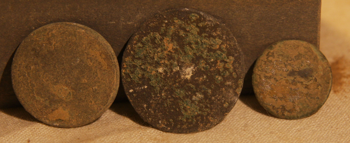 JUST ADDED ON 5/15 - ANTIETAM / NEAR THE MUMMA FARM & EAST WOODS - Three Flat or Coin Buttons A-MR25