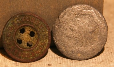 JUST ADDED ON 5/22 - THE SIEGE OF PETERSBURG - Maker Marked Trouser Button (W.E. Butcher of Petersburg (rare?)) and Decorated Flat Button with Star JUST ADDED ON 5/22 - THE SIEGE OF PETERSBURG - Maker Marked Trouser Button (W.E. Butcher of Petersburg (rare?)) and Decorated Flat Button with Star
