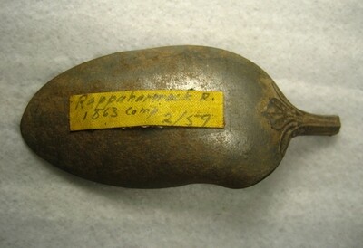 JUST ADDED ON 8/16 - 1863 CAMP ON THE RAPPAHANNOCK / WENTWORTH MILITARY ACADEMY COLLECTION - Pewter Spoon Bowl found in 1959 with Relic Hunter's Original Label JUST ADDED ON 8/16 - 1863 CAMP ON THE RAPPAHANNOCK / WENTWORTH MILITARY ACADEMY COLLECTION - Pewter Spoon Bowl found in 1959 with Relic Hunter's Original Label