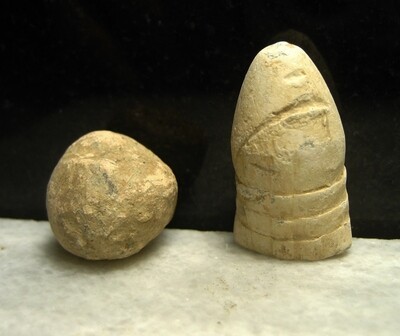 JUST ADDED ON 9/19 - THE BATTLE OF MALVERN HILL / AREA OF MAGRUDER'S ADVANCE - Fired .54 Caliber Bullet and Musket Ball with Ram Rod Mark - Found April 27, 1963 JUST ADDED ON 9/19 - THE BATTLE OF MALVERN HILL / AREA OF MAGRUDER'S ADVANCE - Fired .54 Caliber Bullet and Musket Ball with Ram Rod Mark - Found April 27, 1963