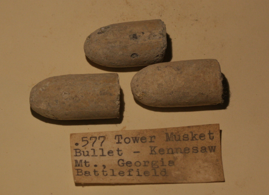 JUST ADDED ON 9/1 - THE BATTLE OF KENNESAW MOUNTAIN - 3 Dropped Enfield Bullets with Original Collection Typed Label RG-KNMT01