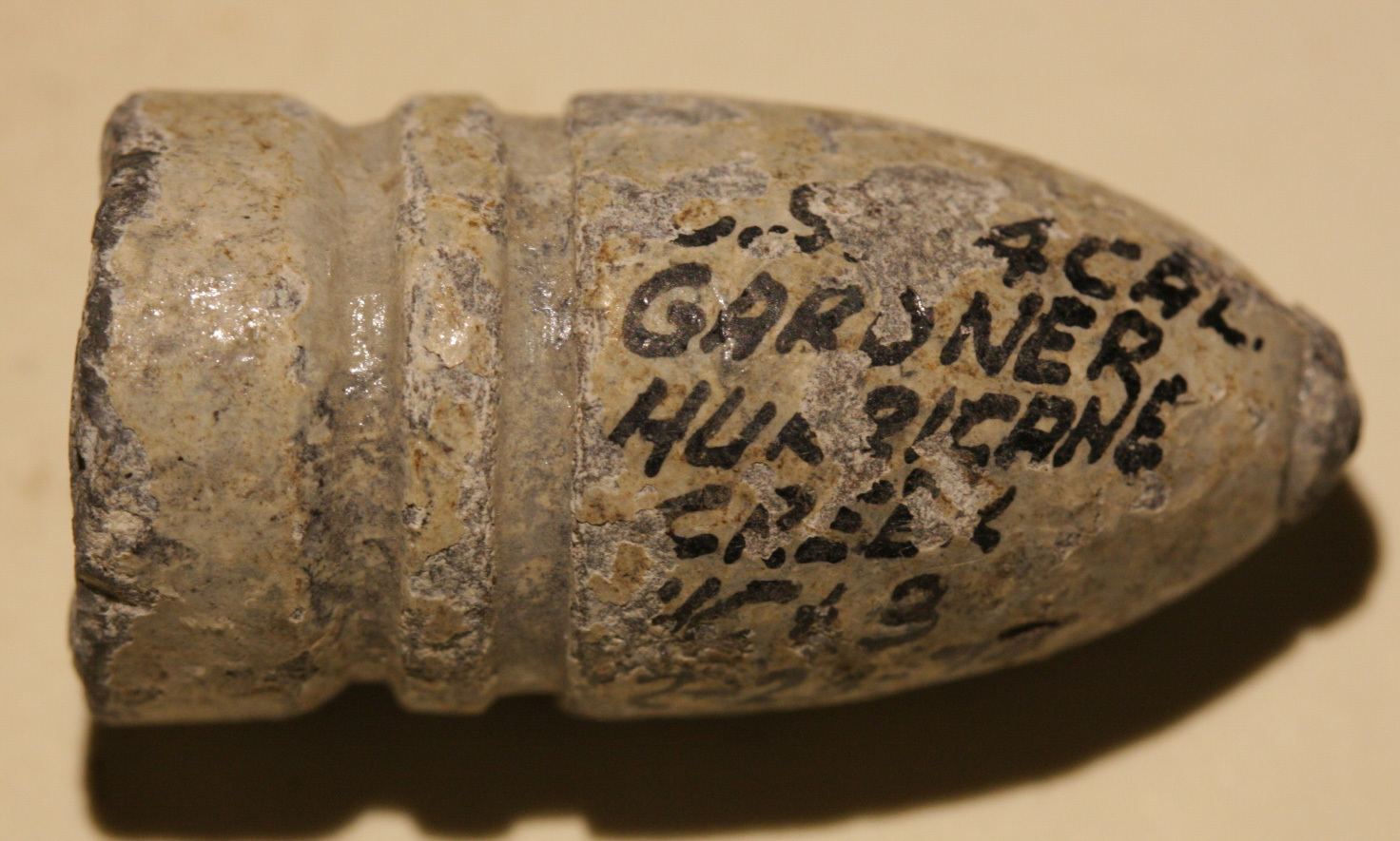 JUST ADDED ON 9/28 - HURRICANE CREEK, MS / JOHN MARKS COLLECTION - Dropped .54 Caliber Confederate Gardner Bullet with Painted ID - Found on February 23, 1974 2 2 032