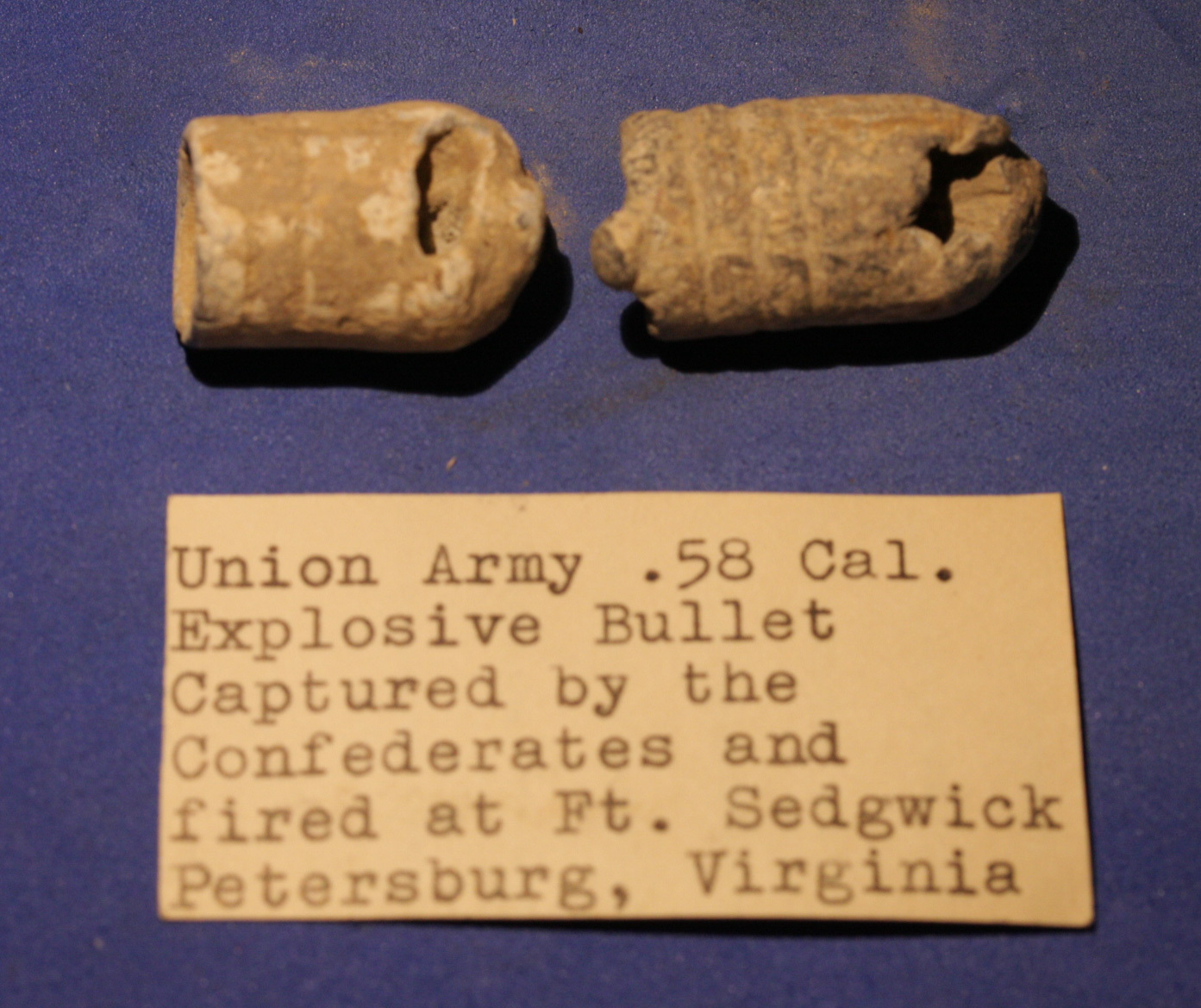 JUST ADDED ON 2/23 - FORT SEDGWICK - THE SIEGE OF PETERSBURG - Two "Blow Through" Bullets - WITH ORIGINAL COLLECTION LABEL RG-PBSW01