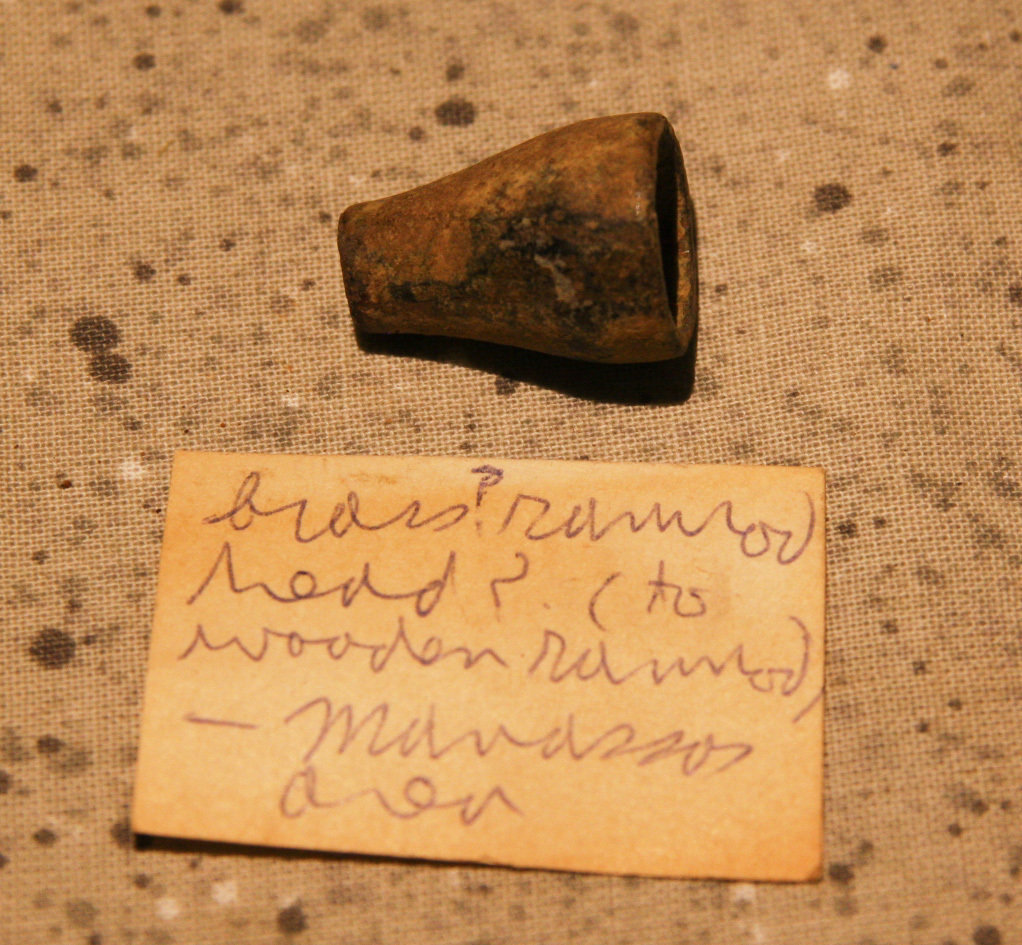 JUST ADDED ON 5/16 - MANASSAS, VIRGINIA - Brass Tip from a Ram Rod with Relic Hunter's Original Label A-HS03