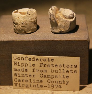 JUST ADDED ON 6/25 - CONFEDERATE WINTER CAMP CAROLINE COUNTY, VA - Two Soldier Carved Musket Nipple Protectors with Original Collection Label - found in 1974 JUST ADDED ON 6/25 - CONFEDERATE WINTER CAMP CAROLINE COUNTY, VA - Two Soldier Carved Musket Nipple Protectors with Original Collection Label - found in 1974
