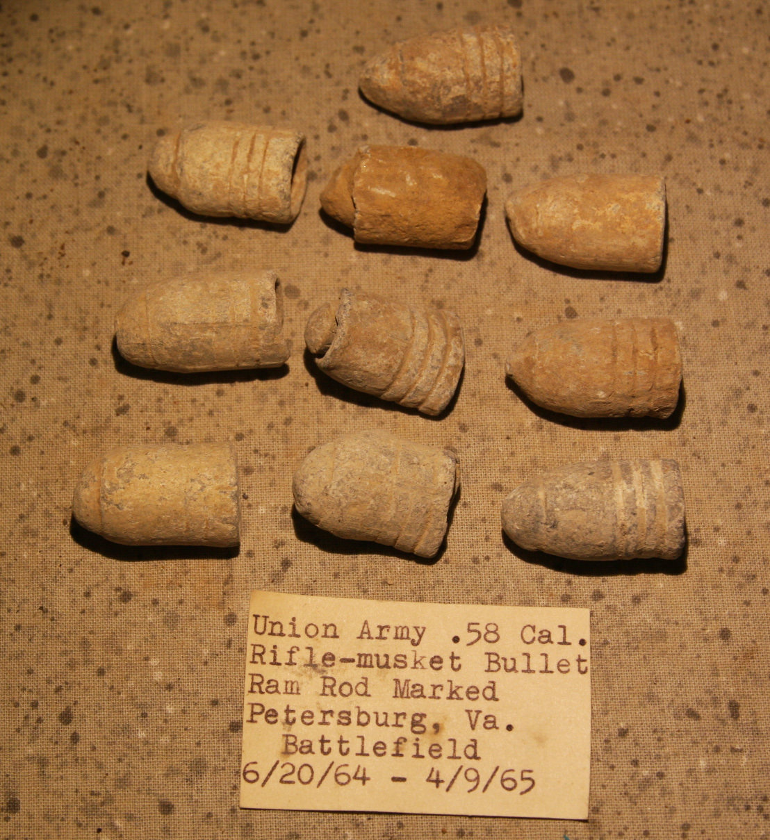 CLEARANCE - REDUCED 40% - THE SIEGE OF PETERSBURG - 10 Bullets with Ram Rod Marks - with Original Collection Label RG-PBG07a