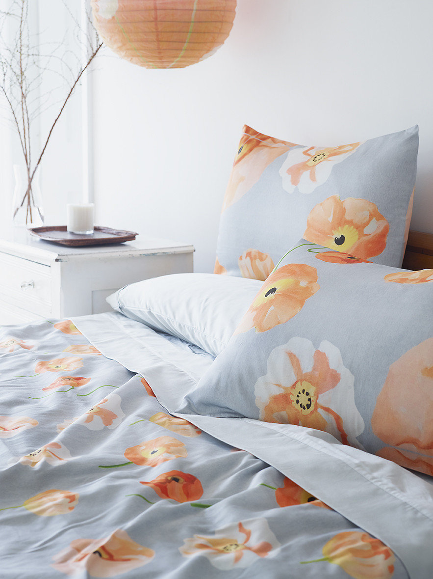 Duvet Cover Peach Poppies On Grey