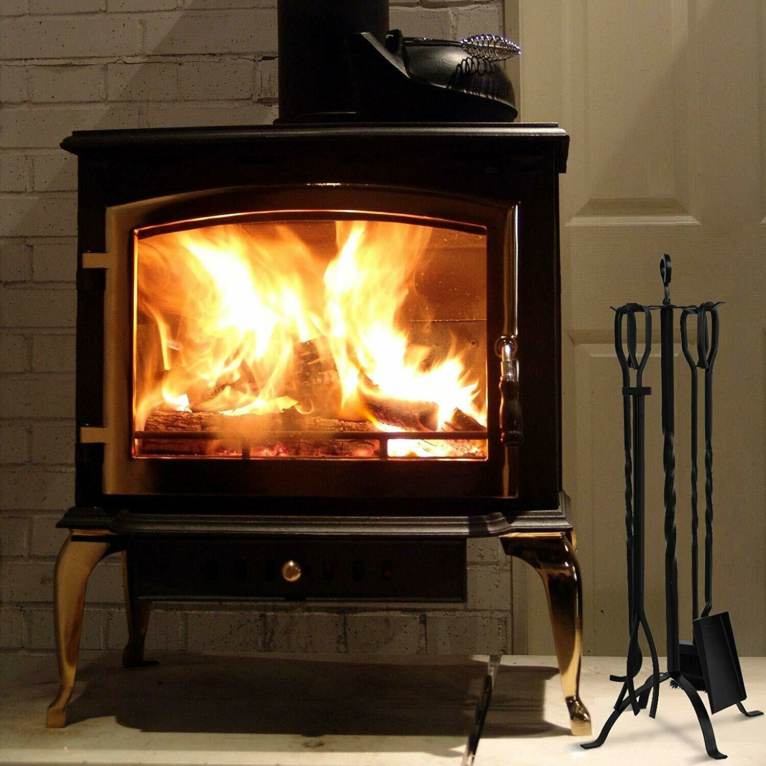 IRONIC 5 piece wrought iron fireplace tool set (H81cm) FREE SHIPPING