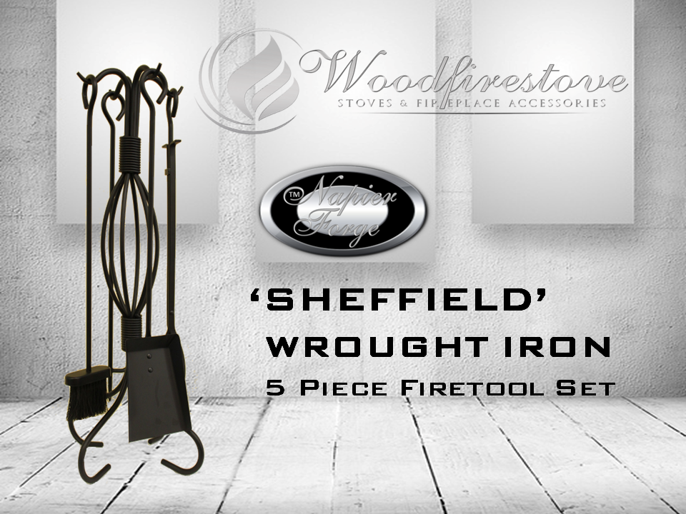 Sheffield Wrought Iron 5 Piece Fireplace Tool Set H73cm Free