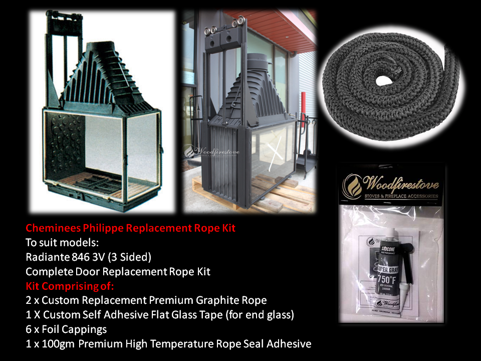 Cheminees Philippe RADIANTE 846 3V ROPE SEAL KIT Replacement Custom Size *Free Shipping
