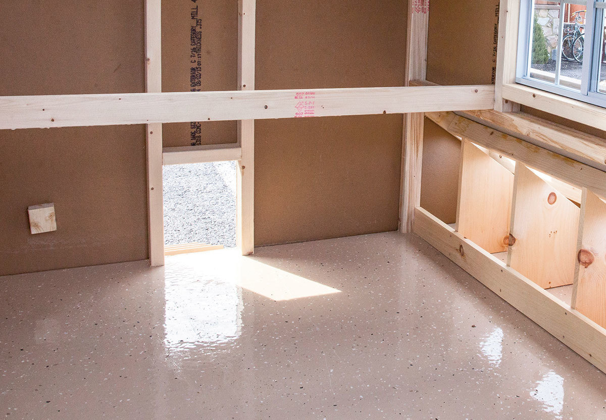 Dutch style walk-in chicken coop interior