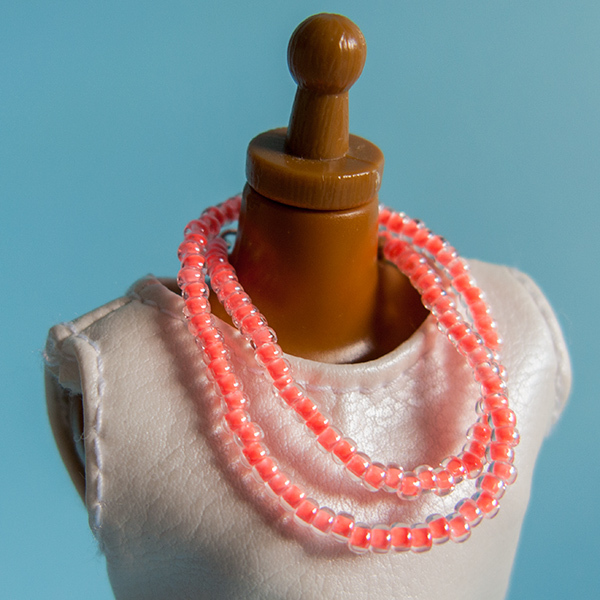 Long strung bead necklace: Luminous Coral Red 00207