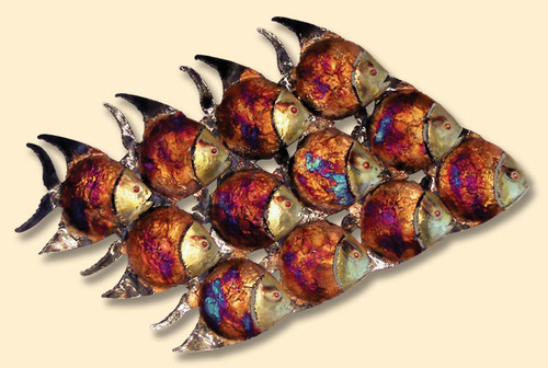 COPPER WALL ART-SCHOOL OF TROPICAL FISH CP044