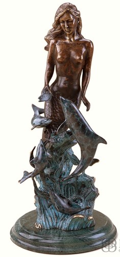 SIREN SCULPTURE-BRASS MERMAID & DOLPHINS SP30206