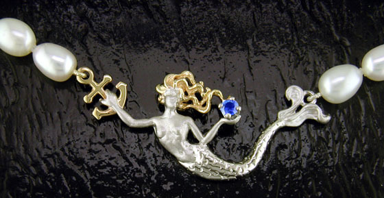 DESIGNER JEWELRY-14k GOLD AND STERLING SILVER MERMAID SGN120B